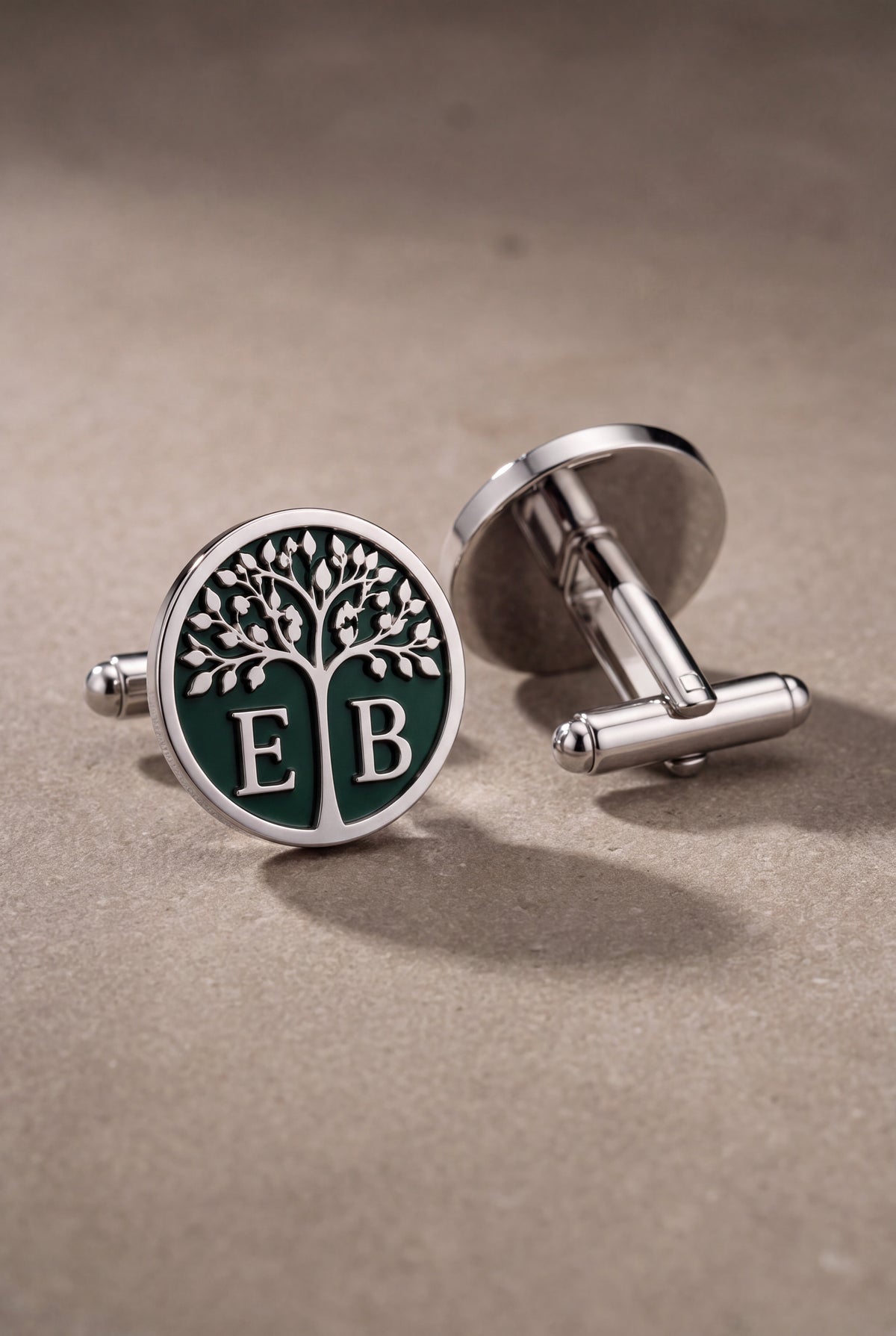 Personalized Tree of Life Green Enamel Initial Cufflinks – product detail