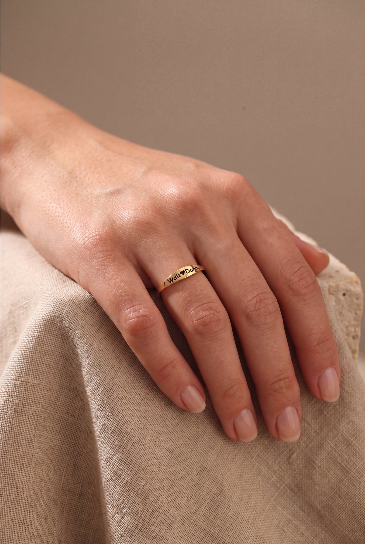 Personalized Two Names & Heart Ring – on model