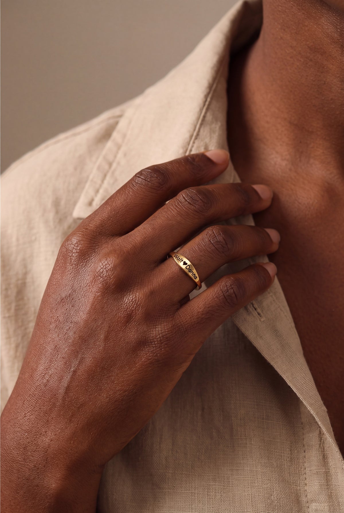 Personalized Two Names & Heart Ring – on model, second view
