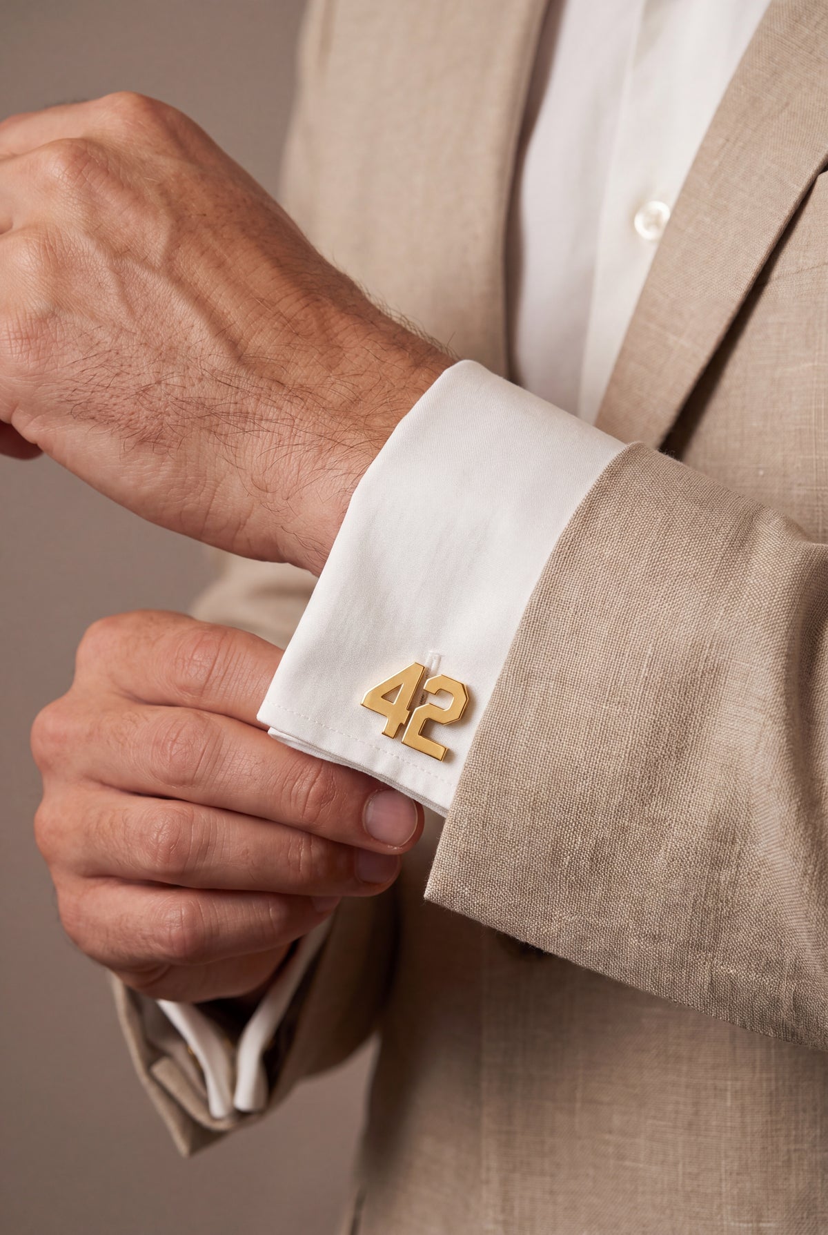 Personalized Varsity Number Cufflinks – on model