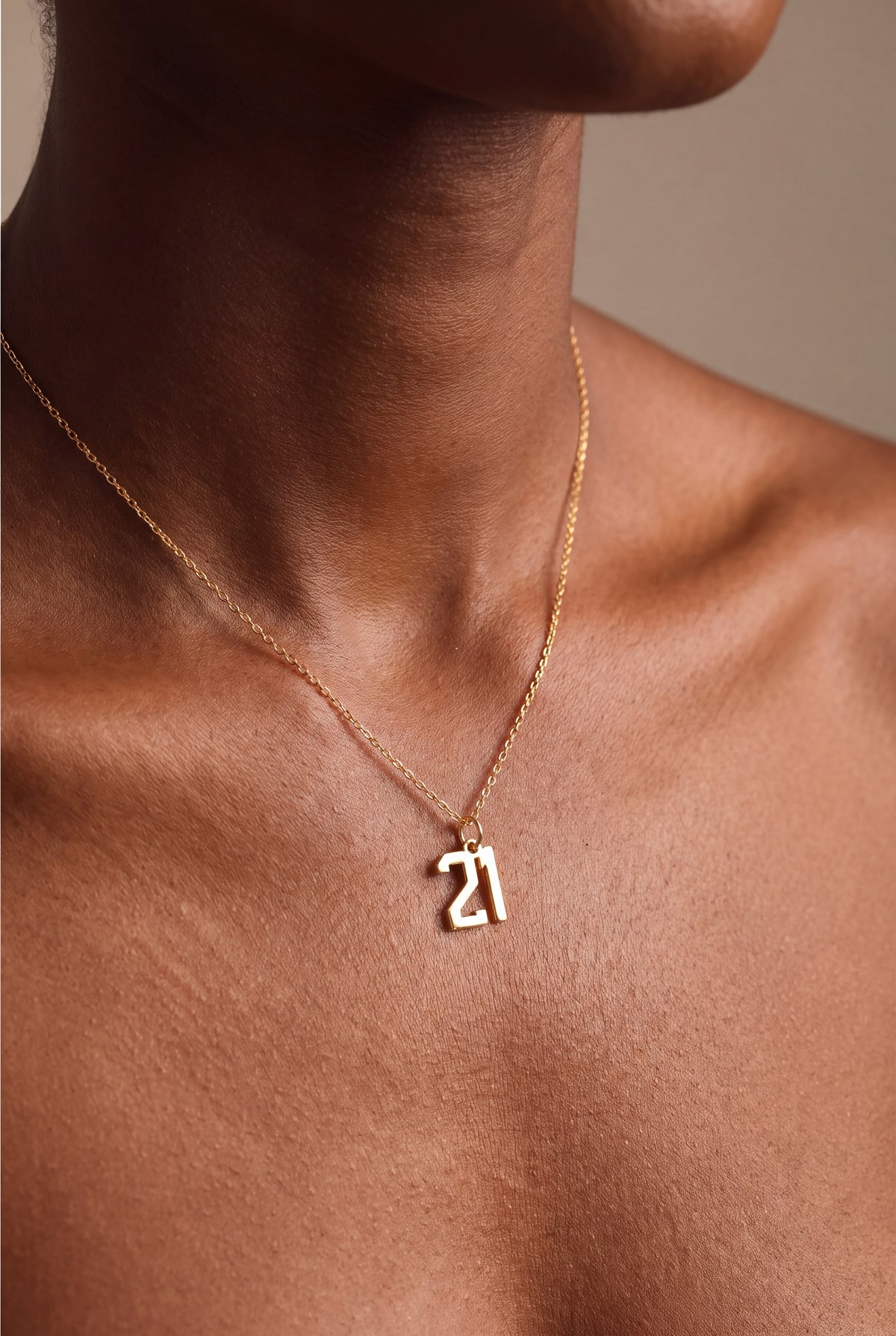 Personalized Varsity Number Necklace – on model, second view