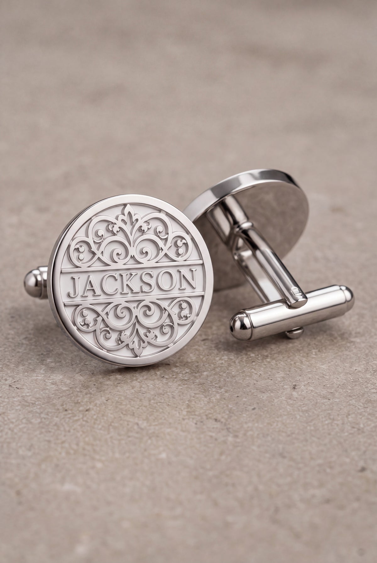 Personalized White Enamel Name Cufflinks – product detail