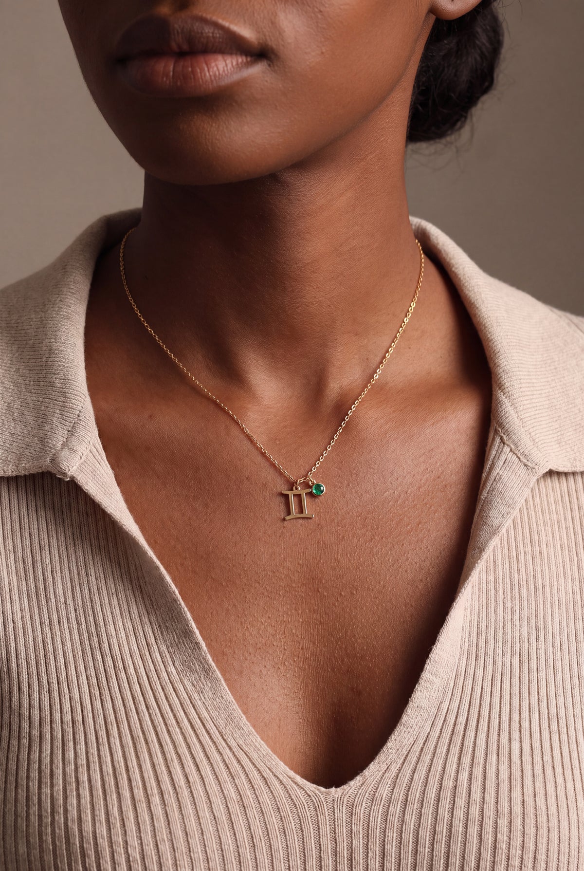 Personalized Zodiac Symbol & Birthstone Necklace – on model