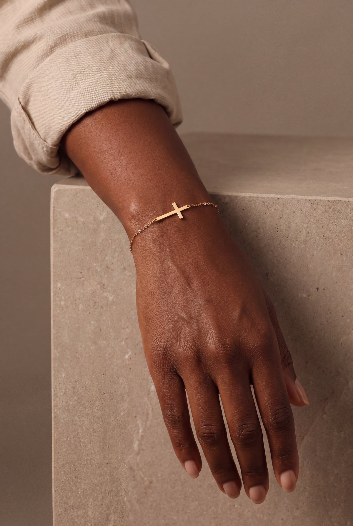 Pierced Sideways Cross Bracelet – on model, second view