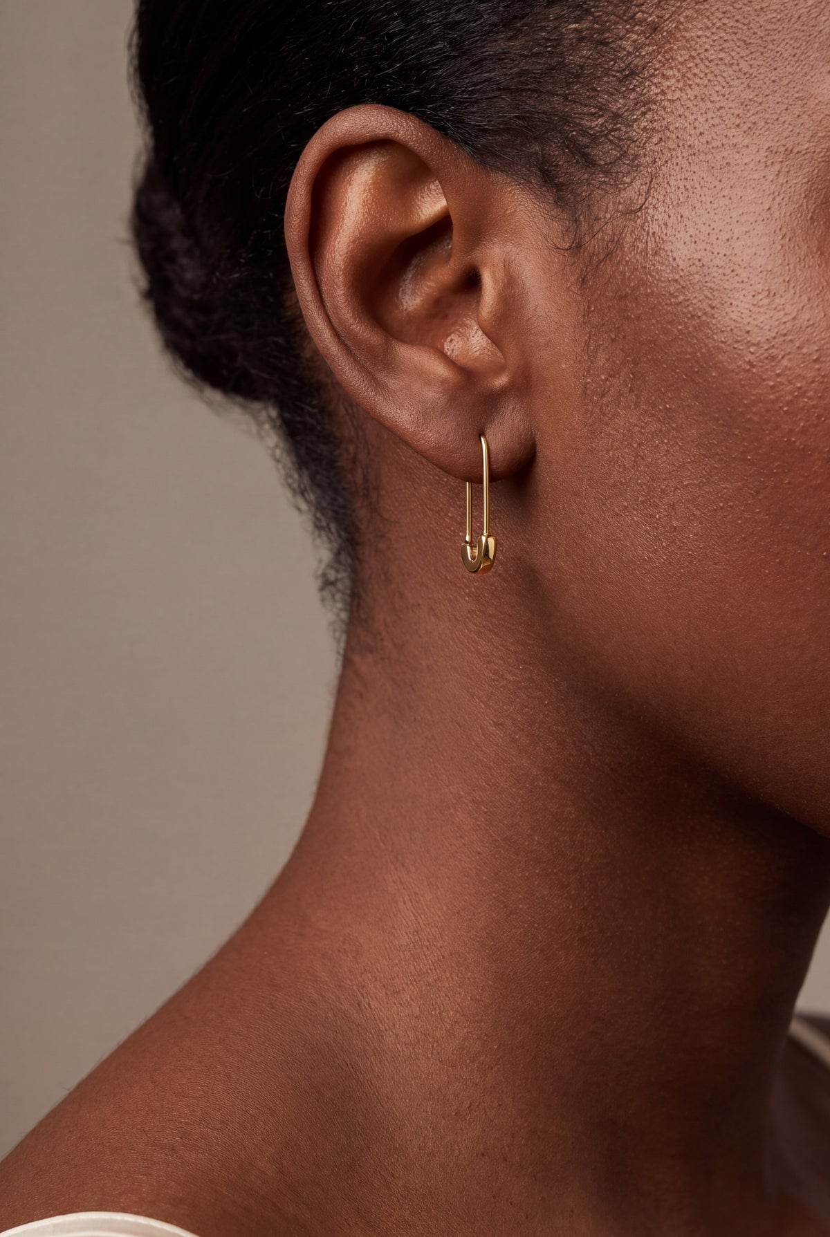 Safety Pin Earrings – on model, second view
