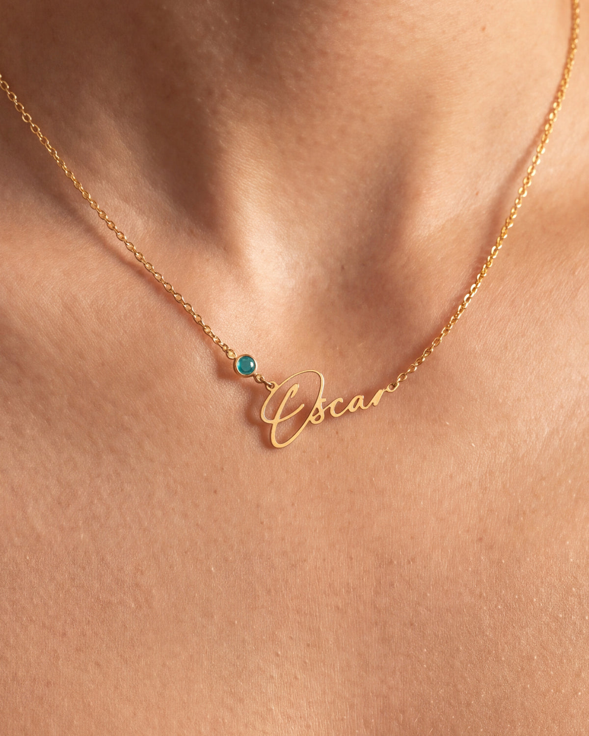 Signature Name Necklace with Birthstone – close-up