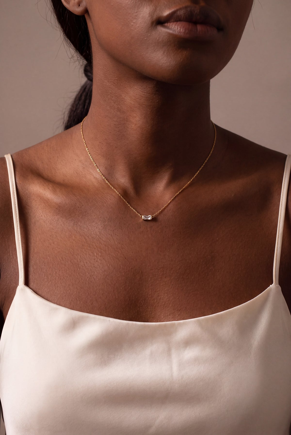 Single Baguette Stone Necklace – on model