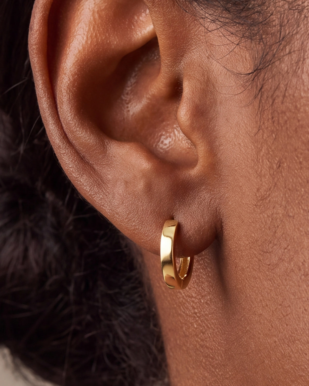 Small Plain Huggie Hoop Earrings – close-up