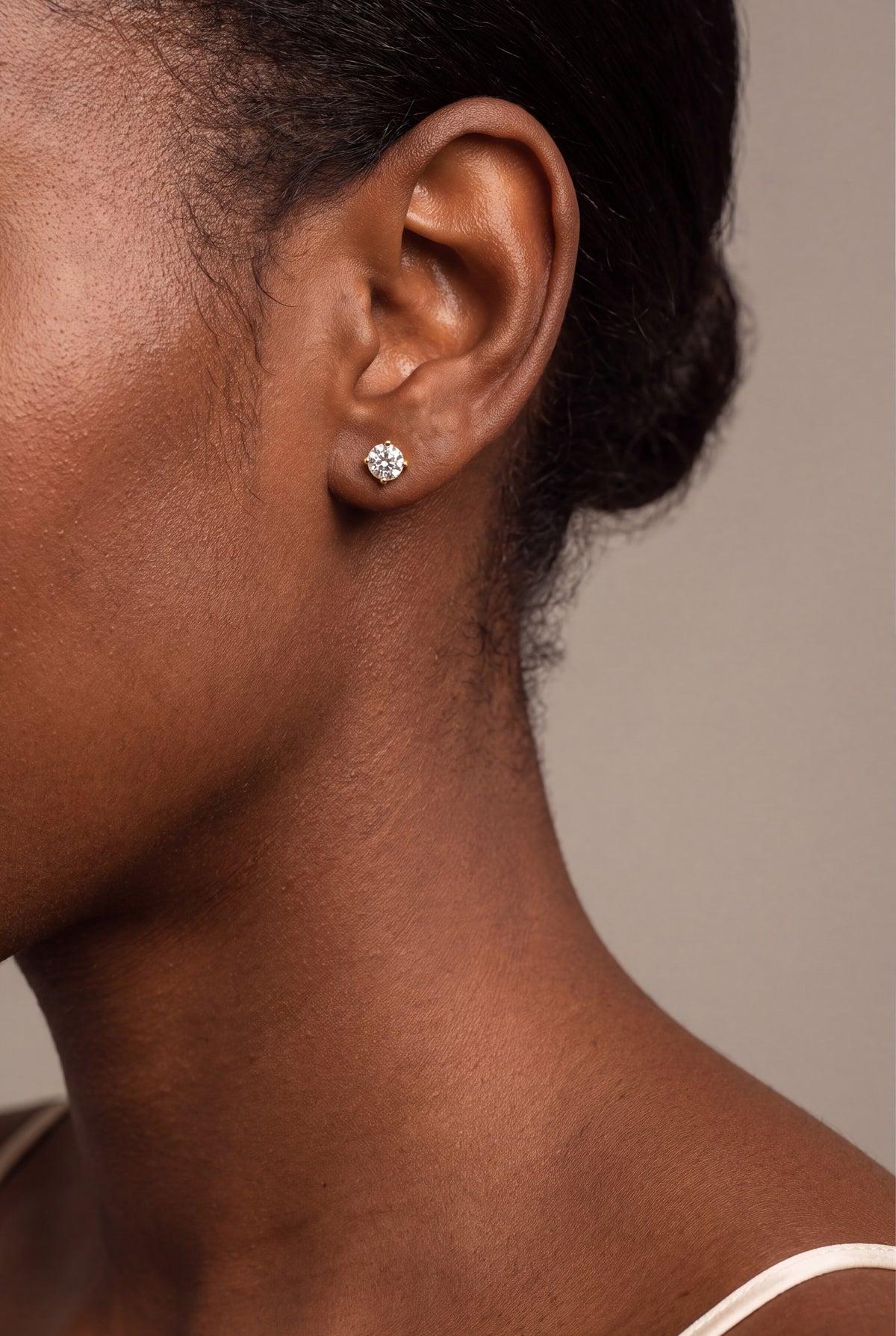 Solitaire Stud Earrings – on model, second view