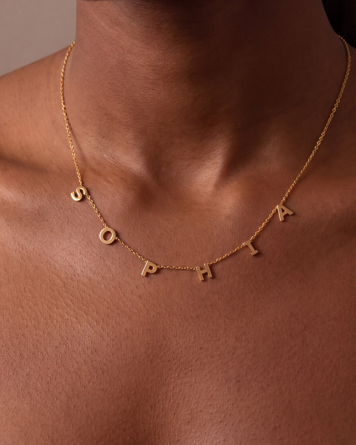 Spaced Letter Name Necklace – close-up