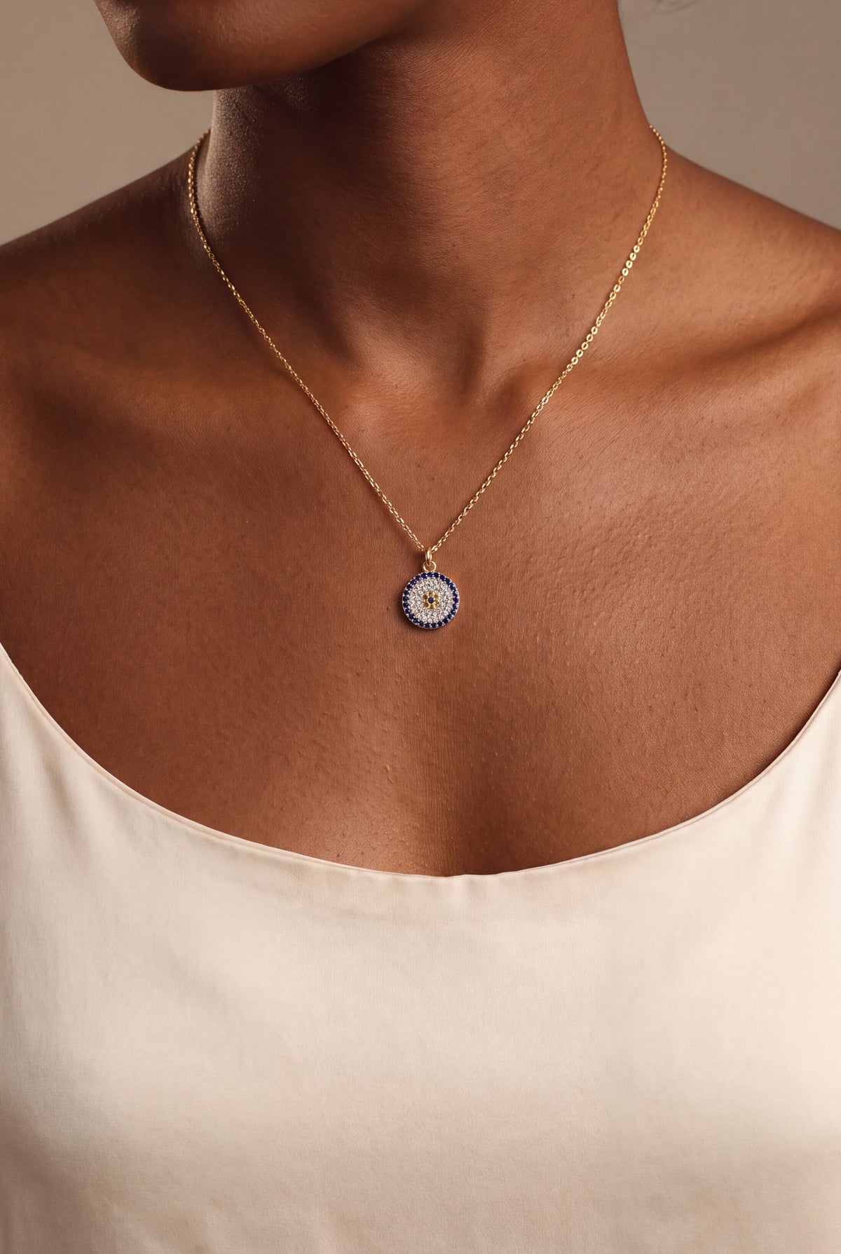 Stone-Set Evil Eye Necklace – on model