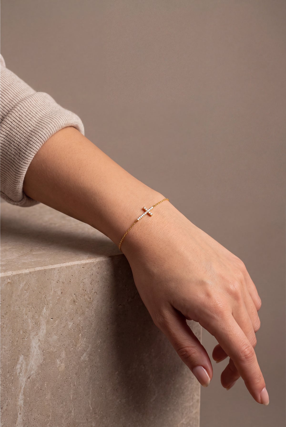 Stone-Set Sideways Cross Bracelet – on model, second view