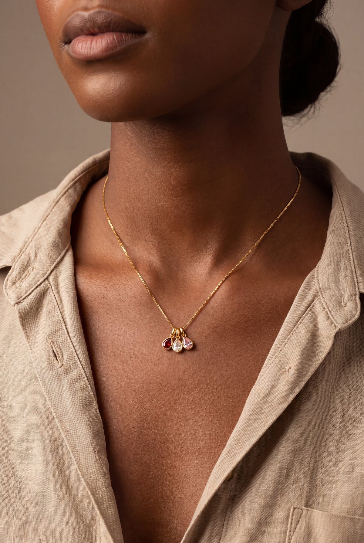 Teardrop Birthstone Charm Necklace – on model