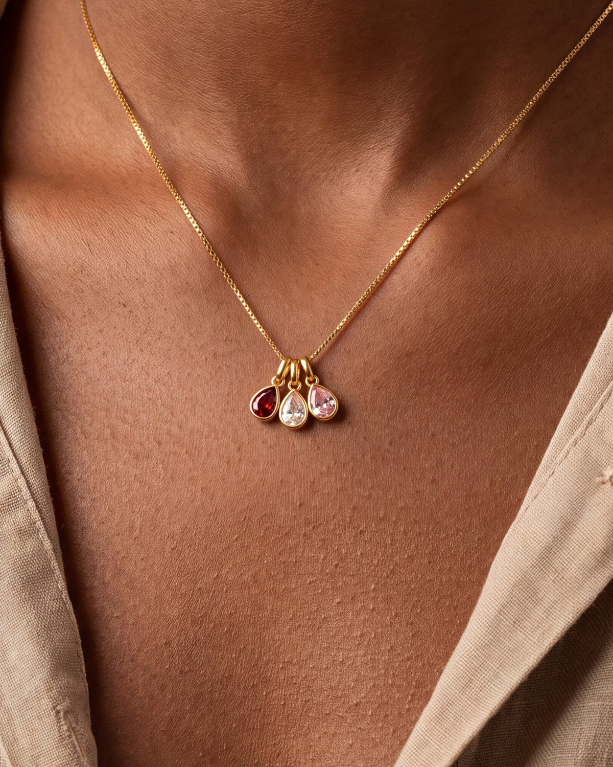 Teardrop Birthstone Charm Necklace – close-up