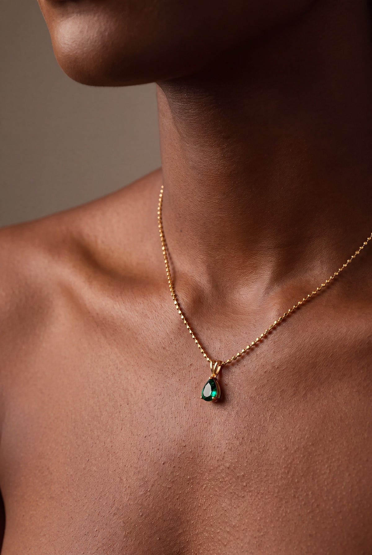 Teardrop Stone Bead Chain Necklace – on model, second view
