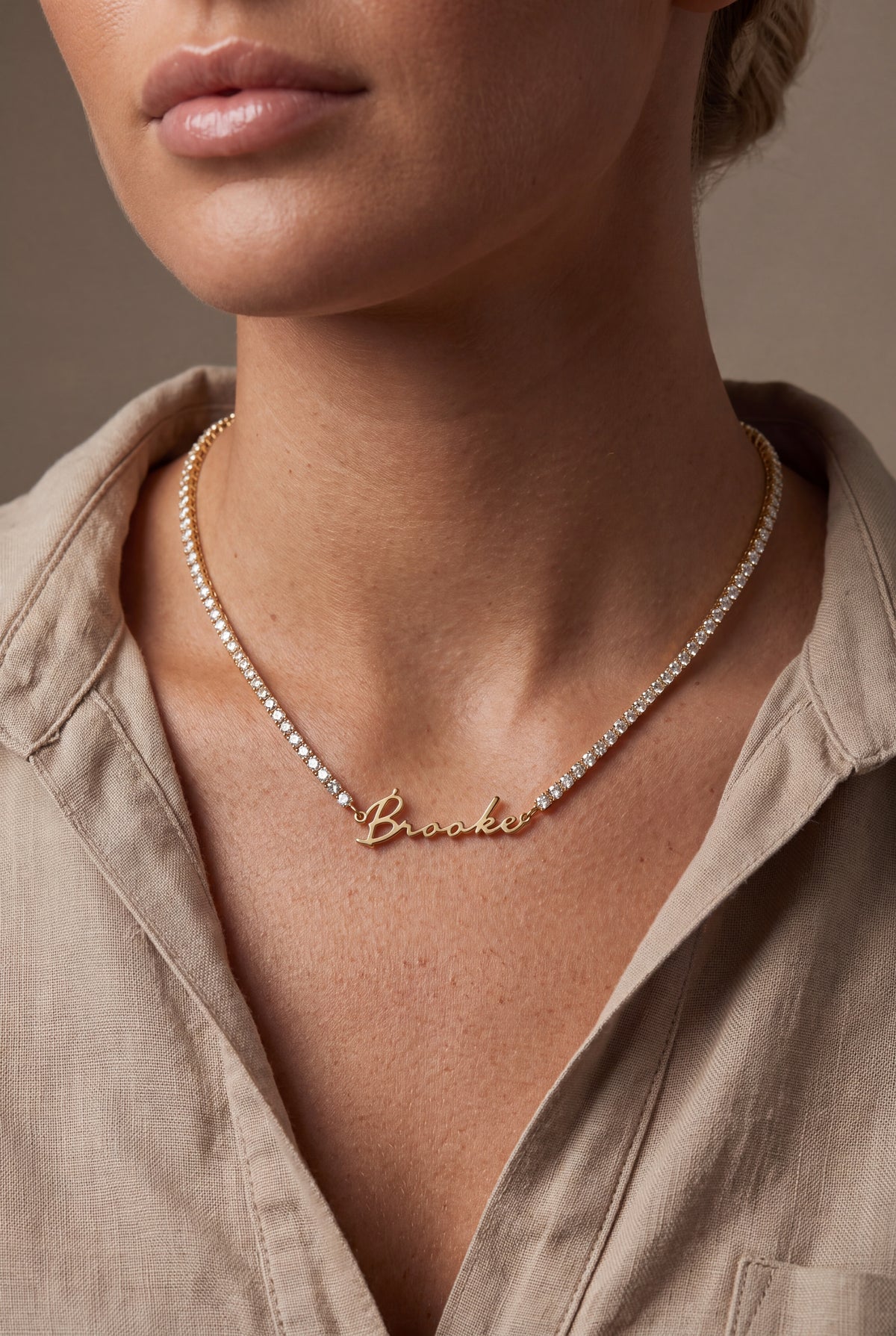 Tennis Chain Name Necklace – on model