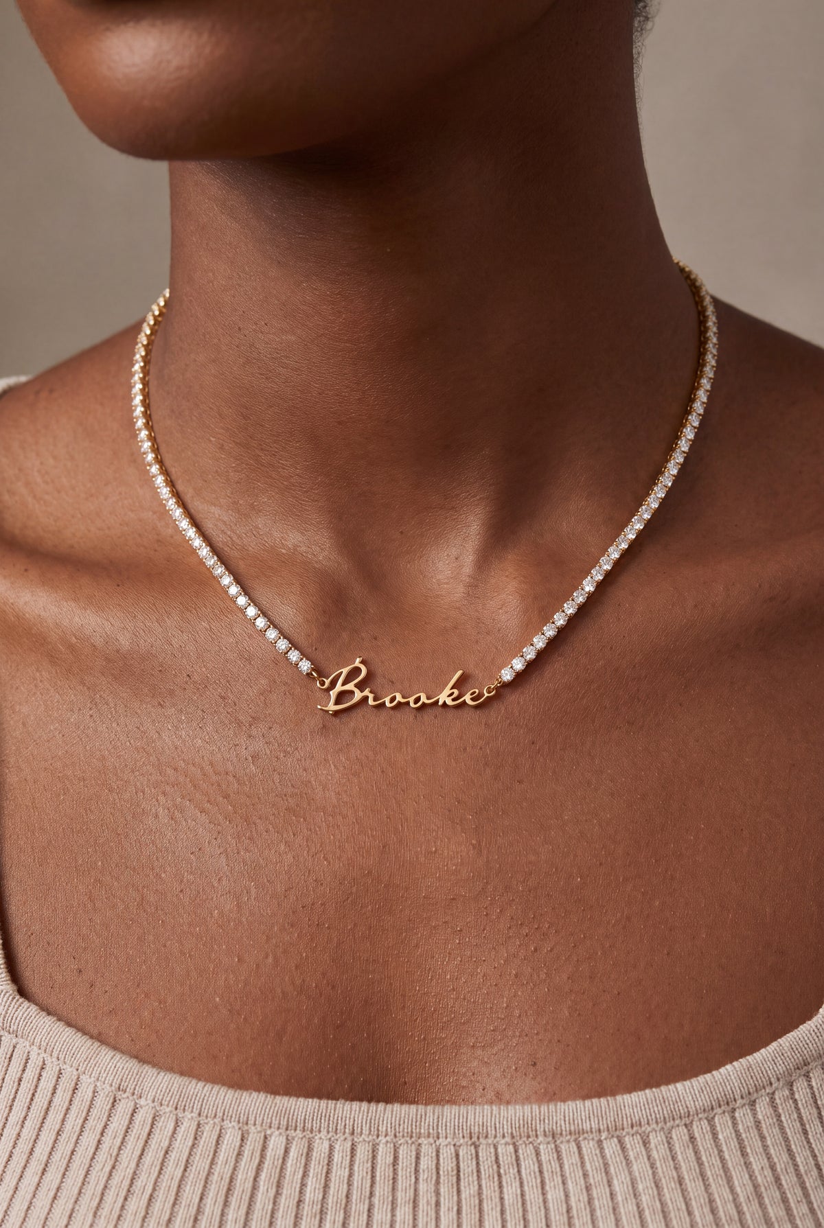 Tennis Chain Name Necklace – on model, second view