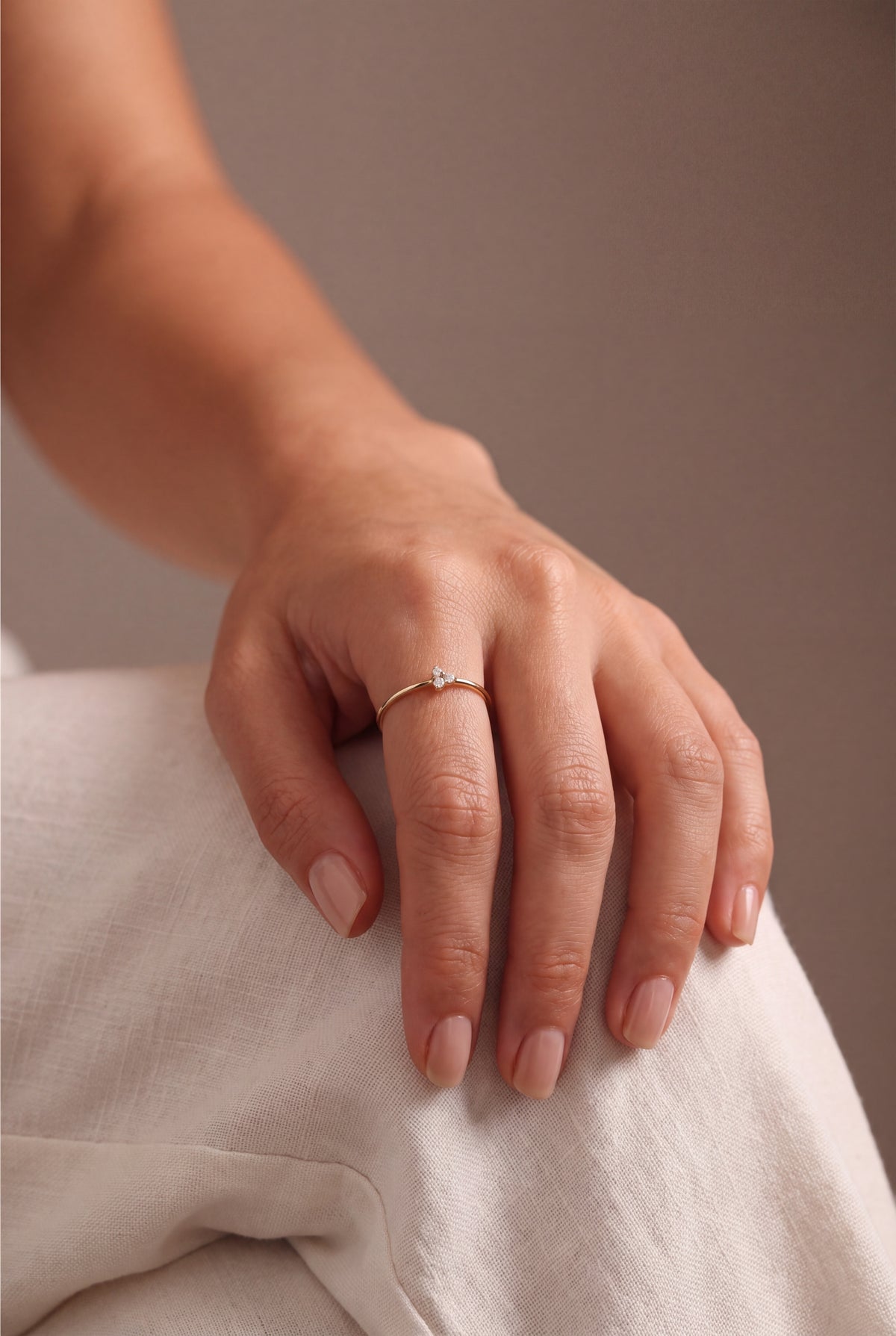 Three Stone Cluster Ring – on model, second view