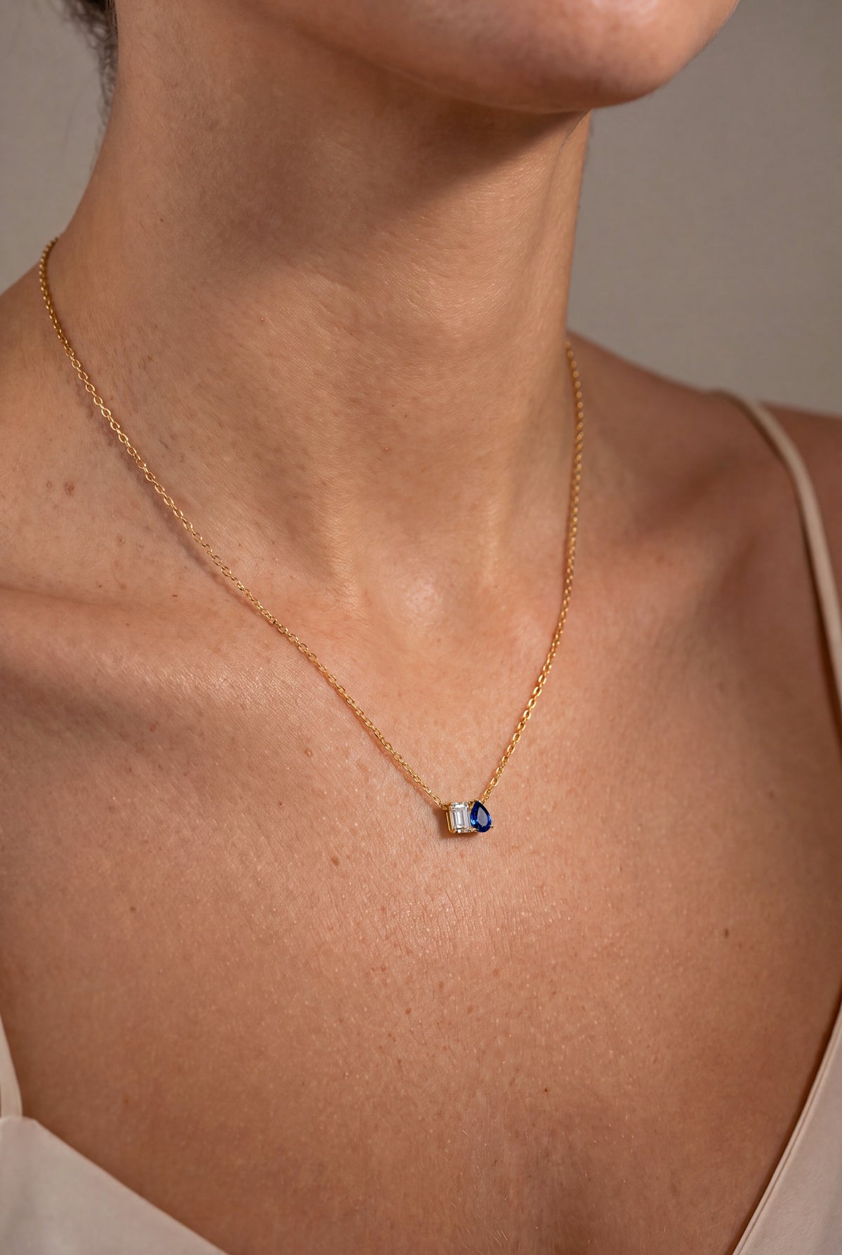 Toi et Moi Birthstone Necklace – on model, second view