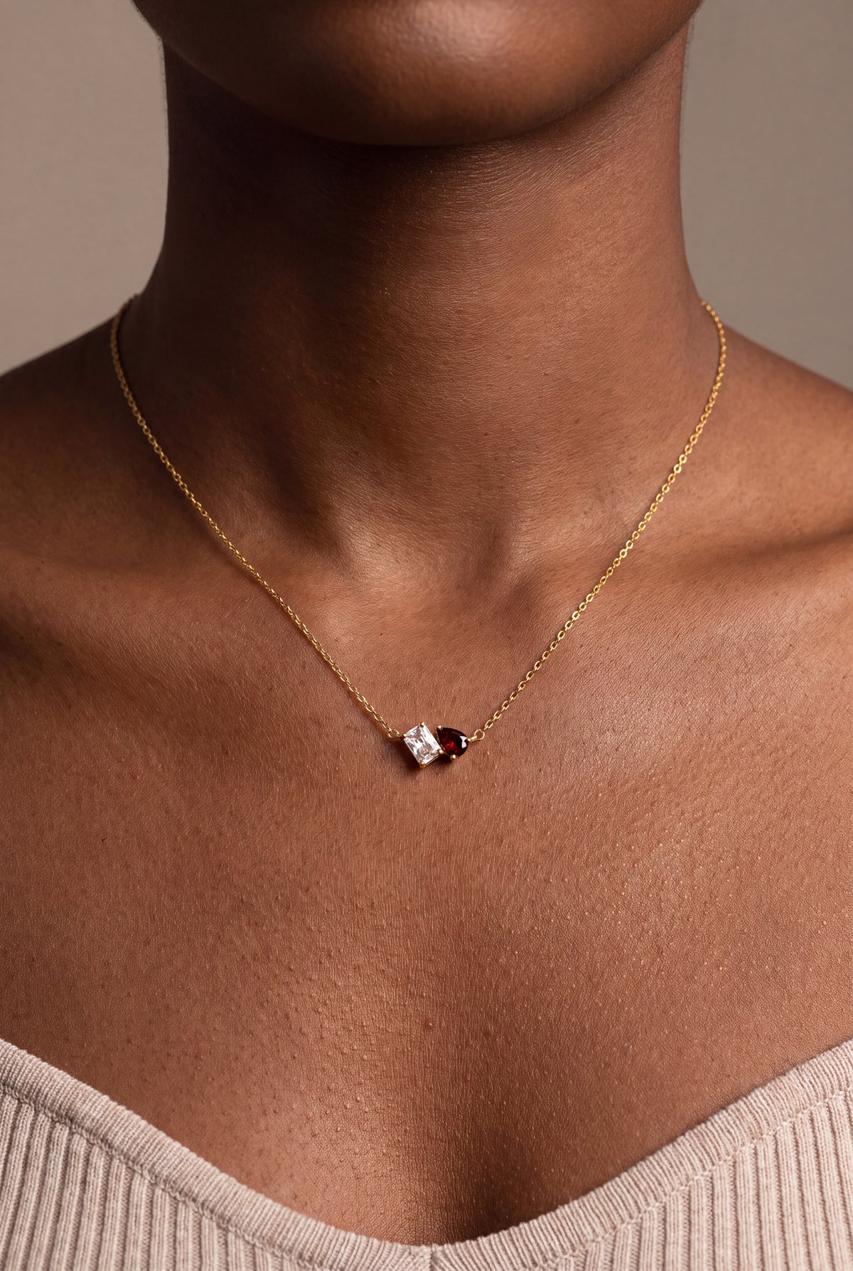 Toi et Moi Two-Stone Necklace – on model, second view