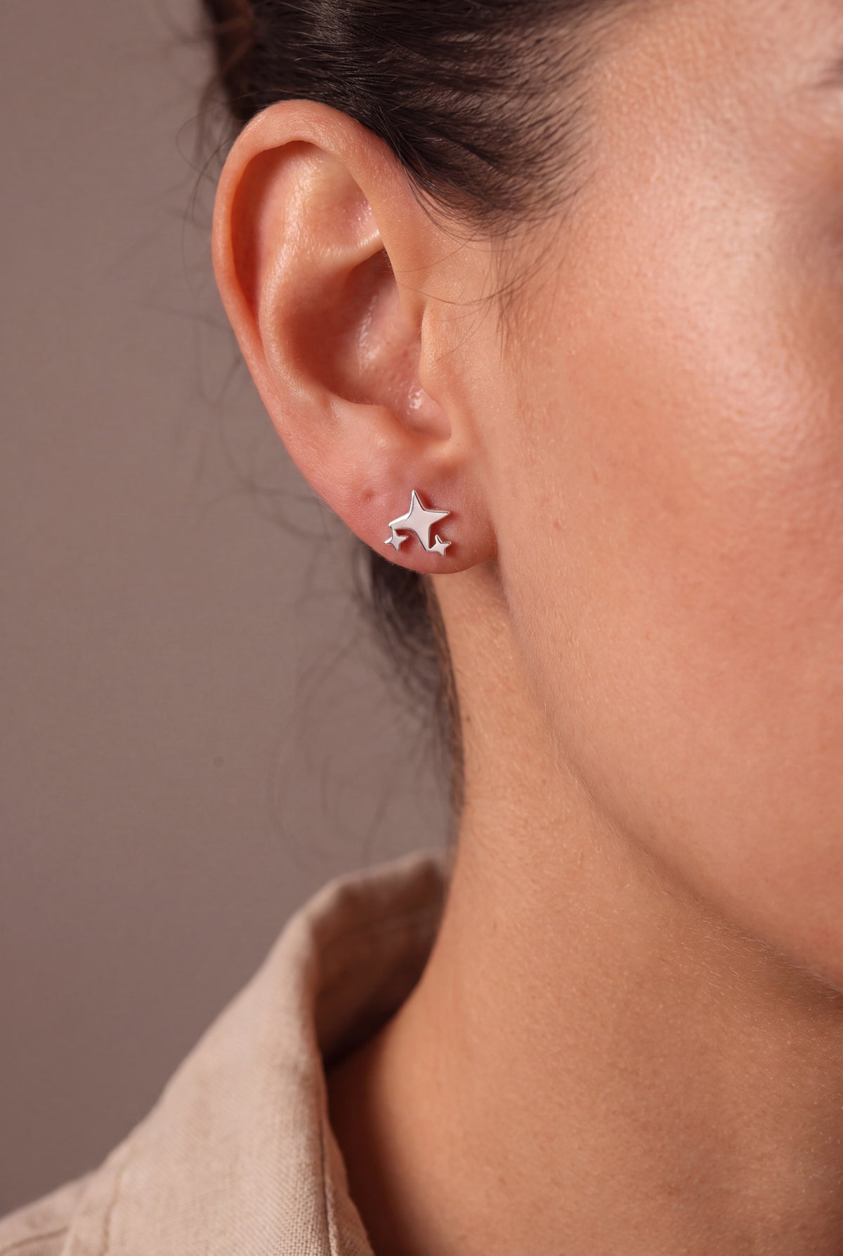 Triple Star Stud Earrings – on model