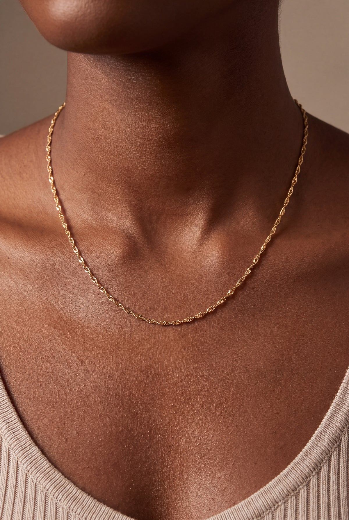 Twisted Singapore Chain Necklace – on model, second view
