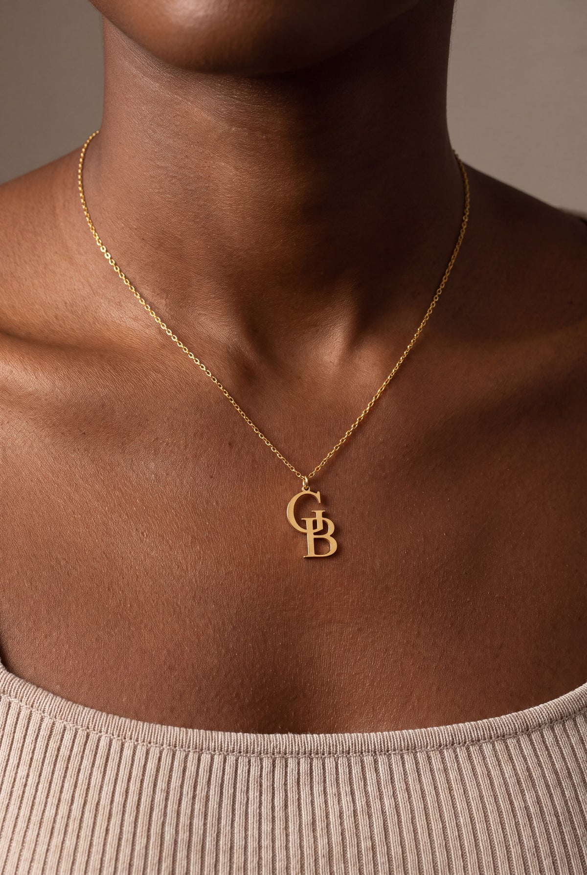 Two-Letter Monogram Necklace – on model, second view