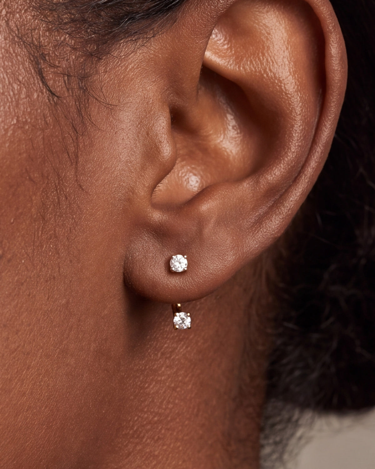Two-Stone Curved Bar Stud Earrings – close-up