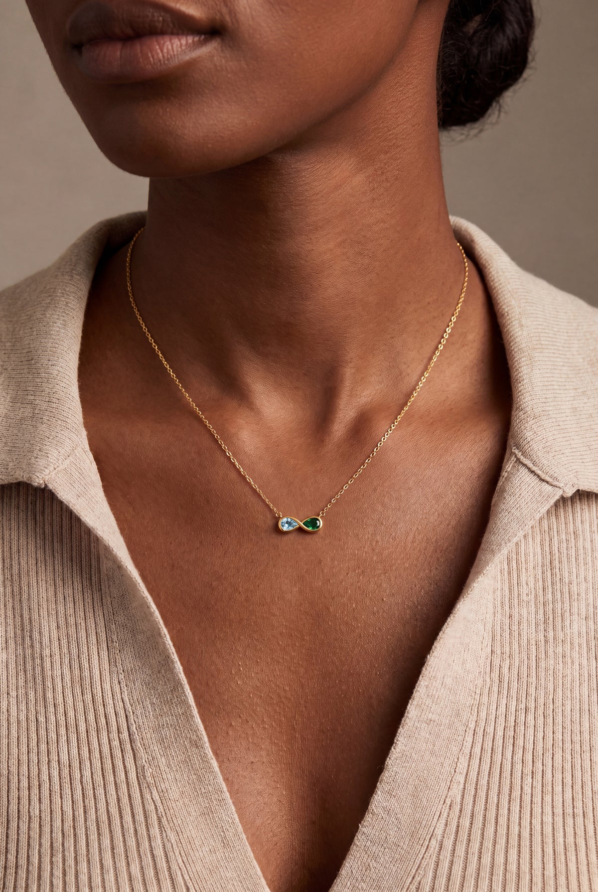 Two-Stone Infinity Birthstone Necklace – on model